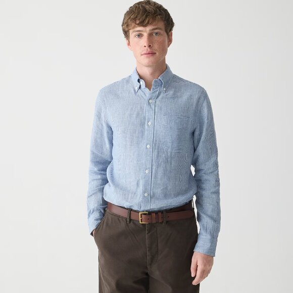 NWT $98 J Crew 100% Irish Linen Baird McNutt Blue Houndstooth Shirt Classic Fit - Picture 5 of 6